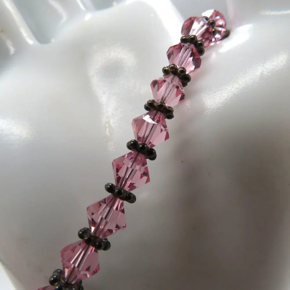 Vintage Pink Crystal Bead Bracelet Metal Spacer Beads‎ Extender